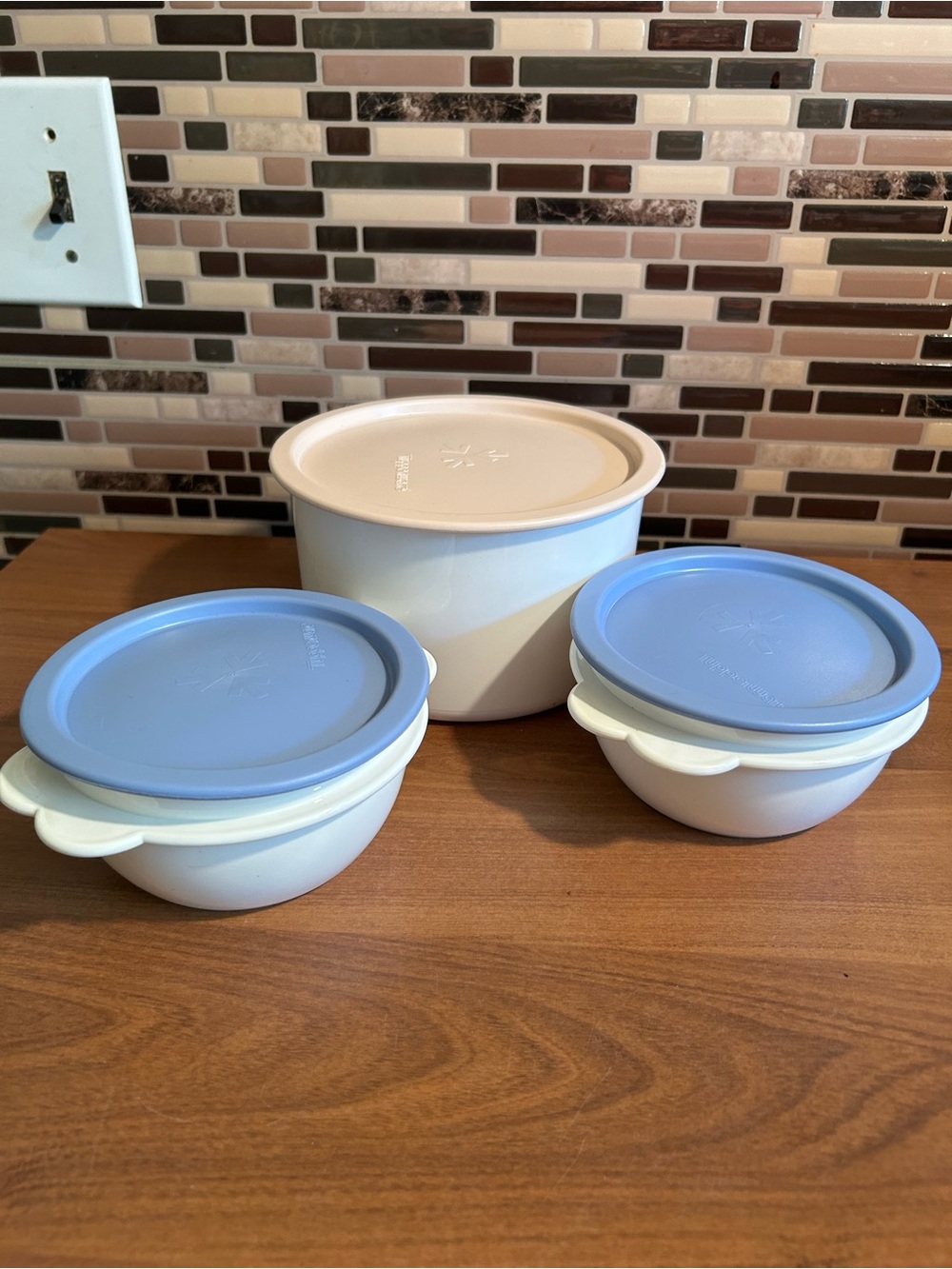 Tupperware One Touch White & Light Food Storage Bowls with Lids Mixed Set of 3